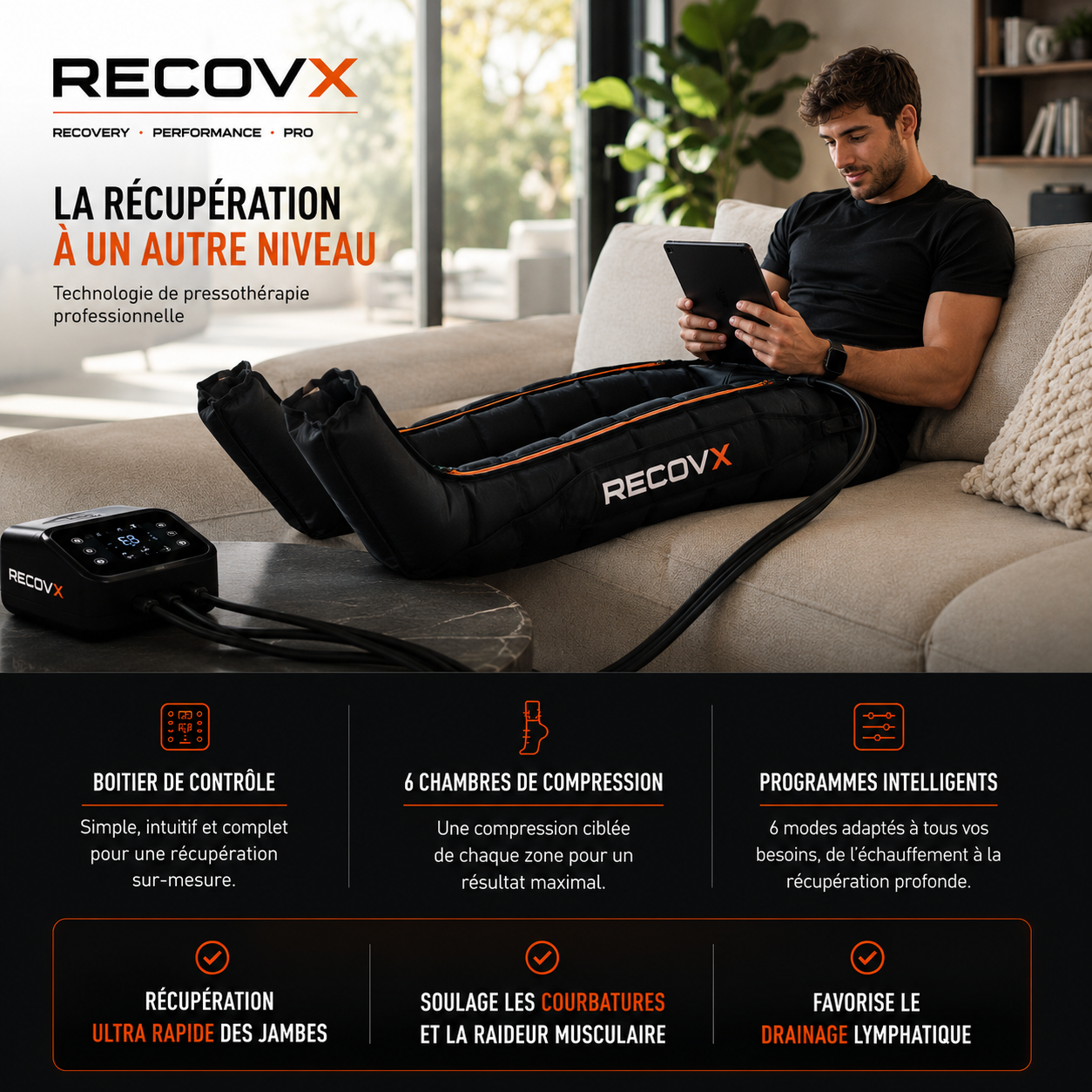 Visuel RECOVX pressothérapie récupération sportive